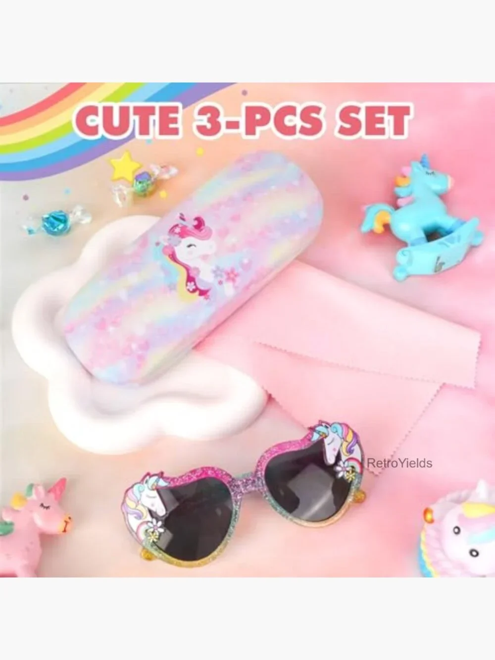 Kids Unicorn Heart Sunglasses UV400 Protection with Case
